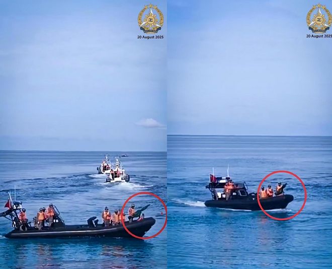 终于上强度了仁爱礁方向机枪海警快艇无人机直升机全出动了！(图1)